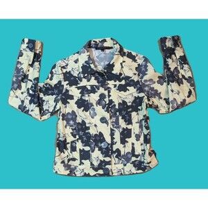 Robert Kitchen Light Yellow Gray Floral Jacket Size Small Preowned